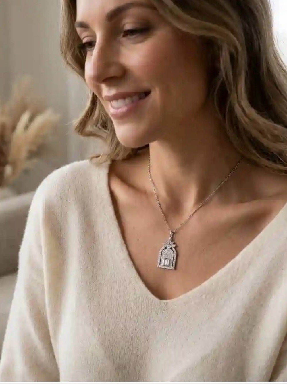 Door to Happiness Platinum CZ Pendant Necklace. New.